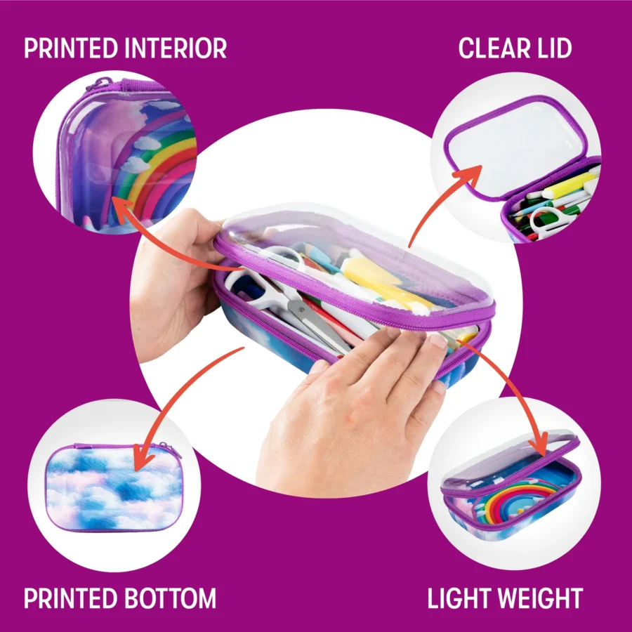 Clear Top Pencil Box for Girls | Rainbow Pencil Case for School